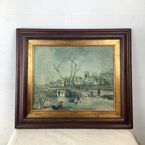 Used Antique Winter Village Scene in Gilt Wood Frame for sale on AptDeco