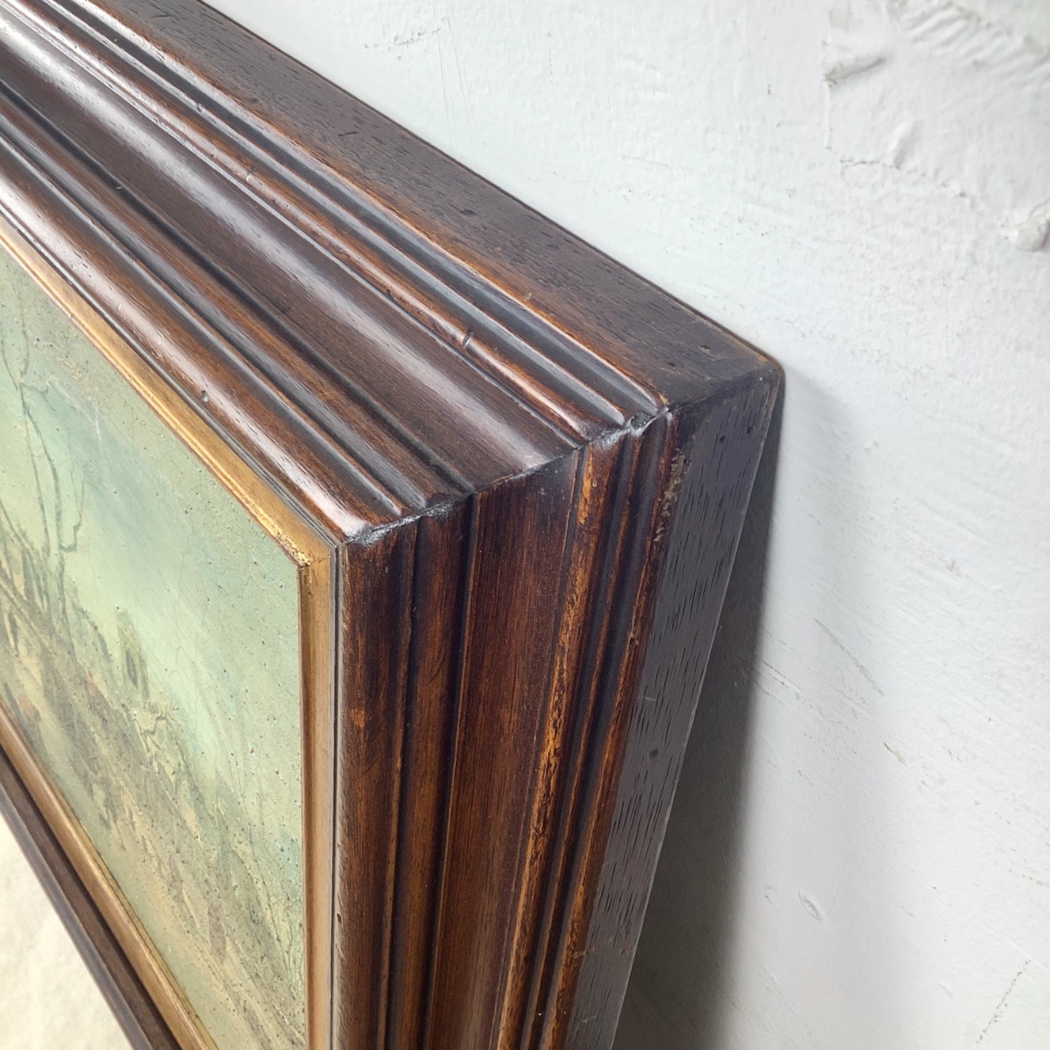 Antique Winter Village Scene in Gilt Wood Frame - image-17