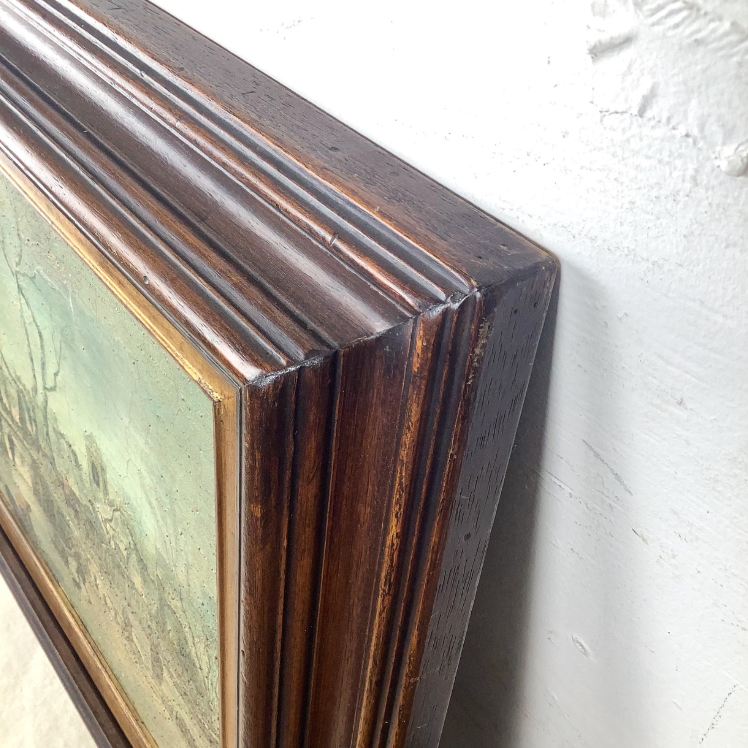 Antique Winter Village Scene in Gilt Wood Frame - image-15