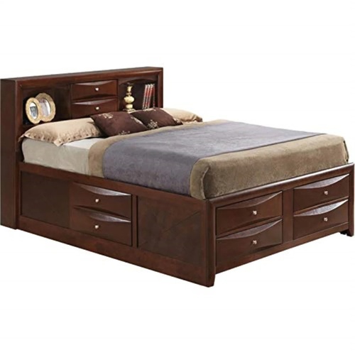 Used Glory Furniture Dark Brown Wood Queen Bed for sale on AptDeco