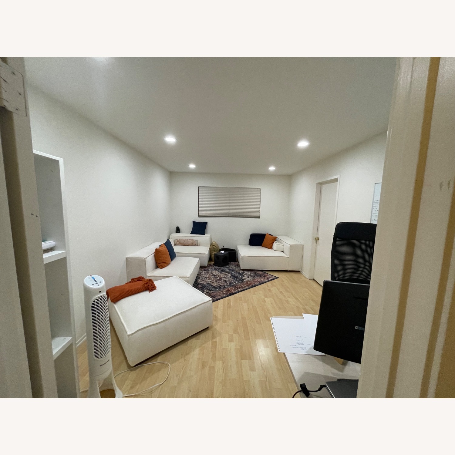 White Fabric 3+ Piece Sectional - image-1