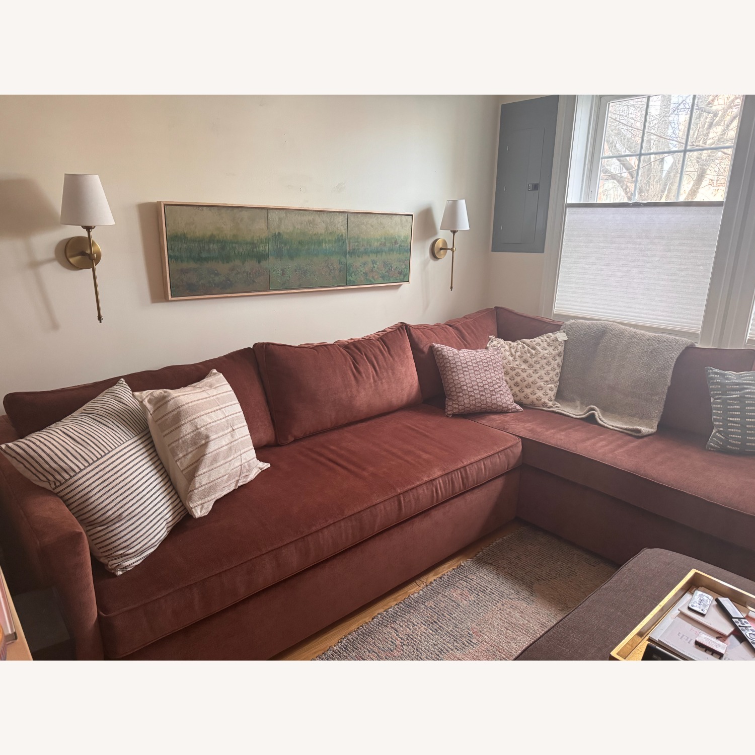 West Elm Harris Brick Velvet Sleeper Sofa - image-3