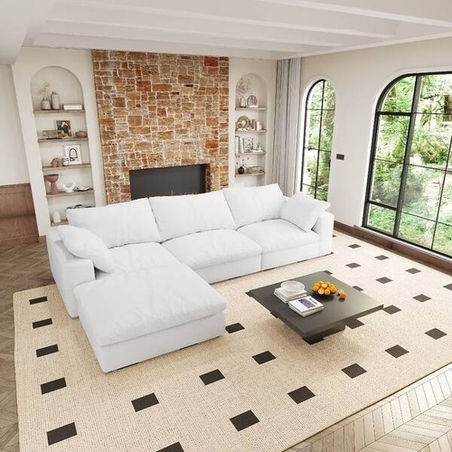 Used Bed Bath & Beyond White Boucle 3+ Piece Sectional for sale on AptDeco