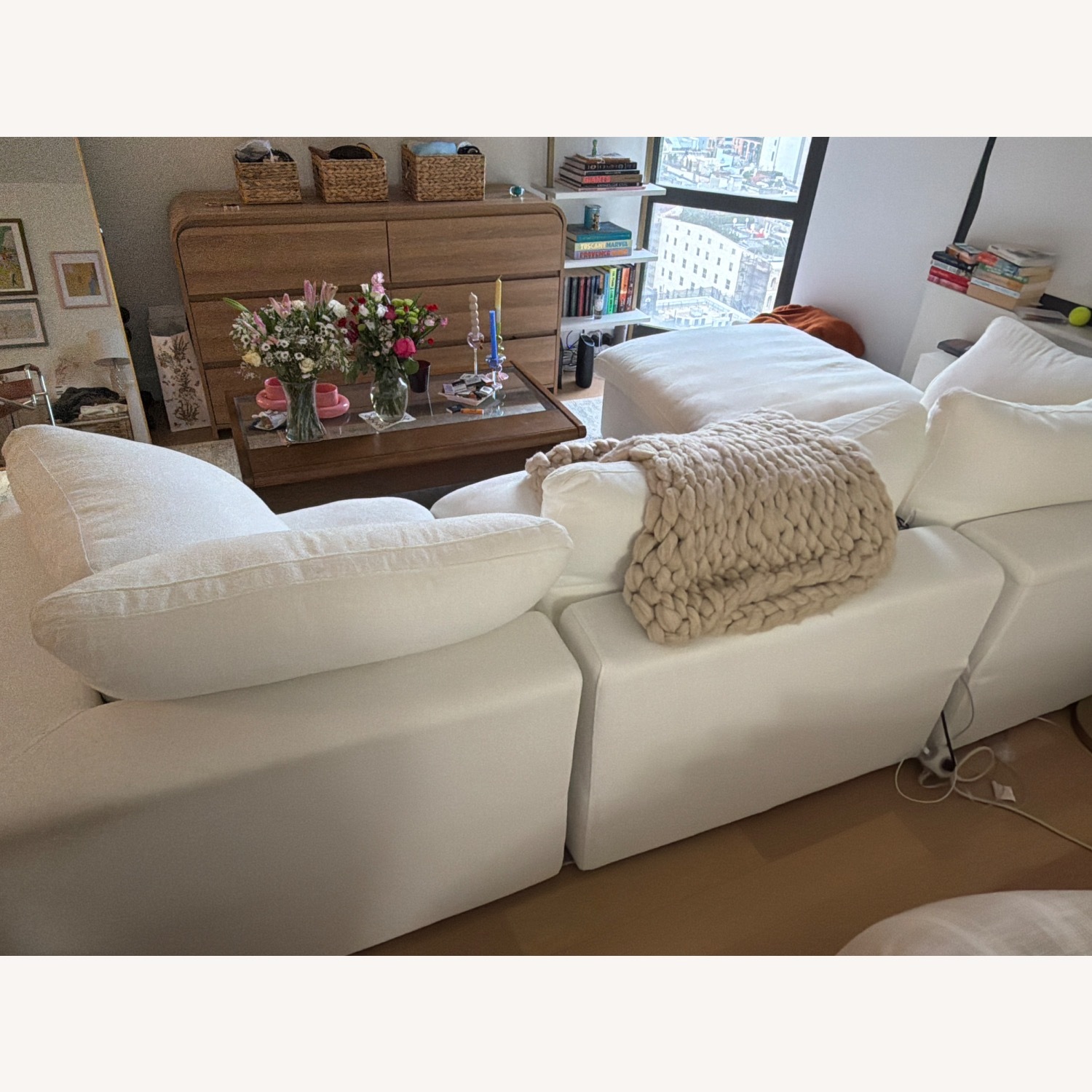 Bed Bath & Beyond White Boucle 3+ Piece Sectional - image-4
