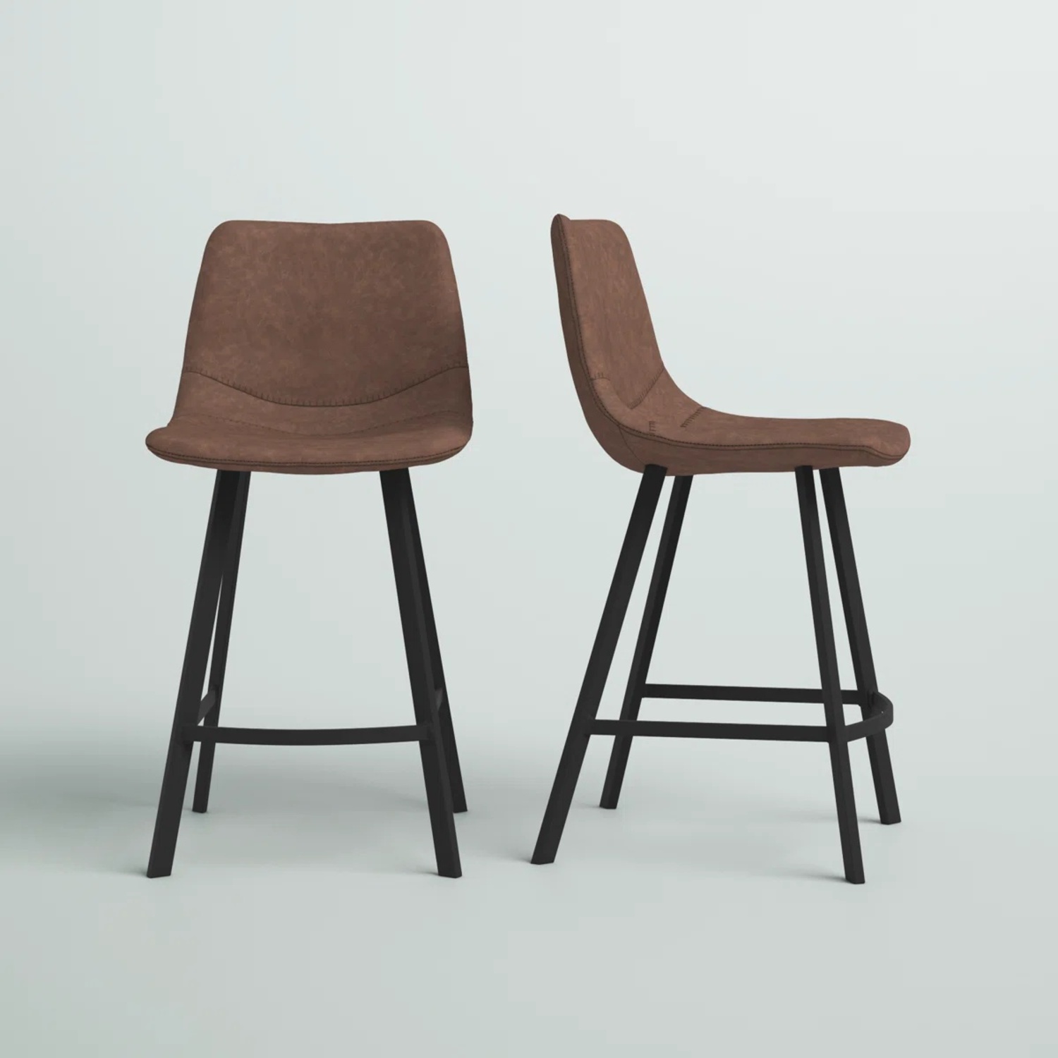 Mercury Row Castillon Dark Brown Leather Stools - image-5
