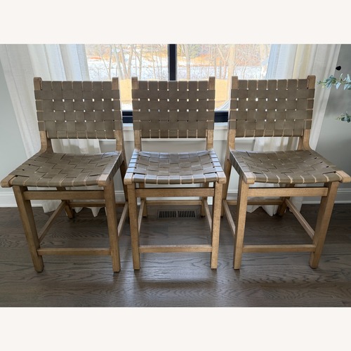 Used Pottery Barn Leather Counter Stools Set of 3 for sale on AptDeco
