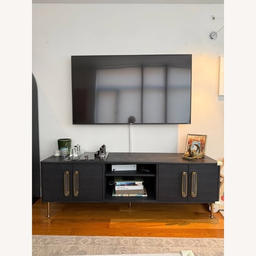 Used Anthropologie Odetta Deep Blue Wood Media Storage for sale on AptDeco