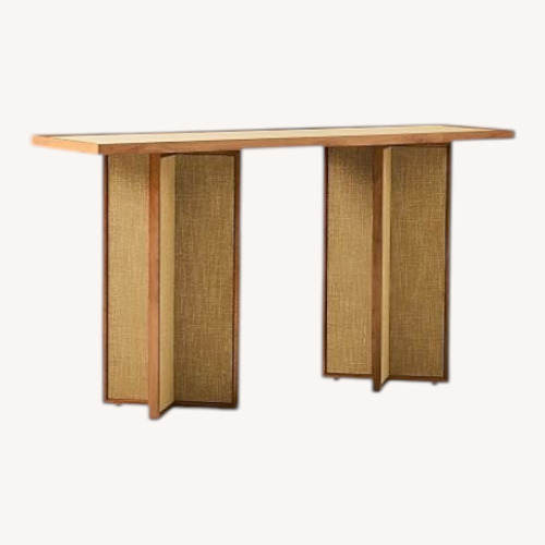 Used West Elm Natural Wood & Linen Console for sale on AptDeco