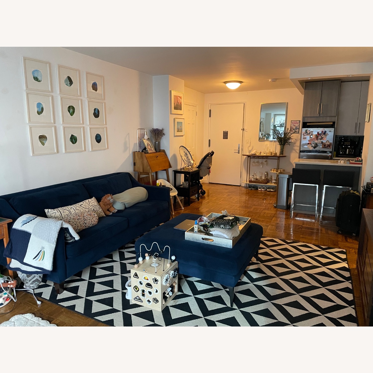 West Elm Paidge Blue Velvet 3+ Pullout Sofa - image-1