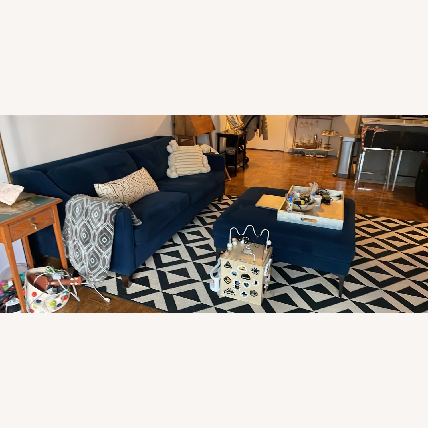 West Elm Paidge Blue Velvet 3+ Pullout Sofa - image-3