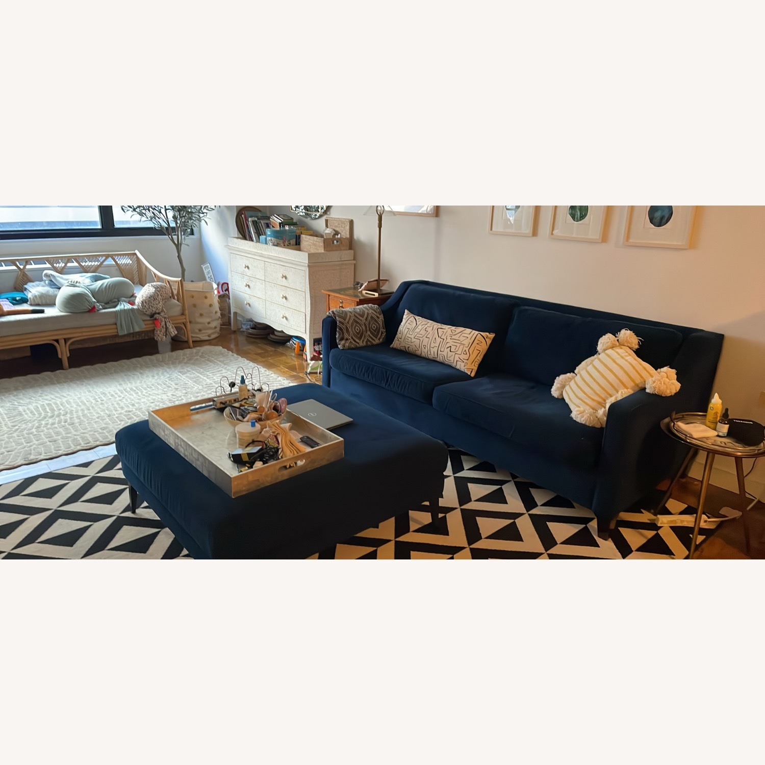West Elm Paidge Blue Velvet Coffee Table - image-1