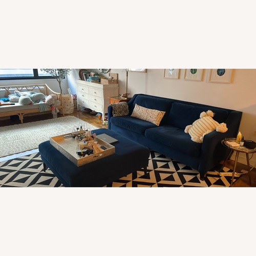 Used West Elm Paidge Blue Velvet Coffee Table for sale on AptDeco