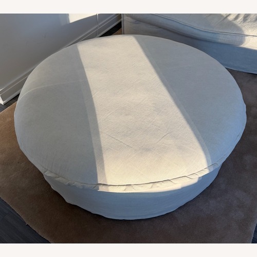 Used Sixpenny Neva Natural Linen Ottoman for sale on AptDeco