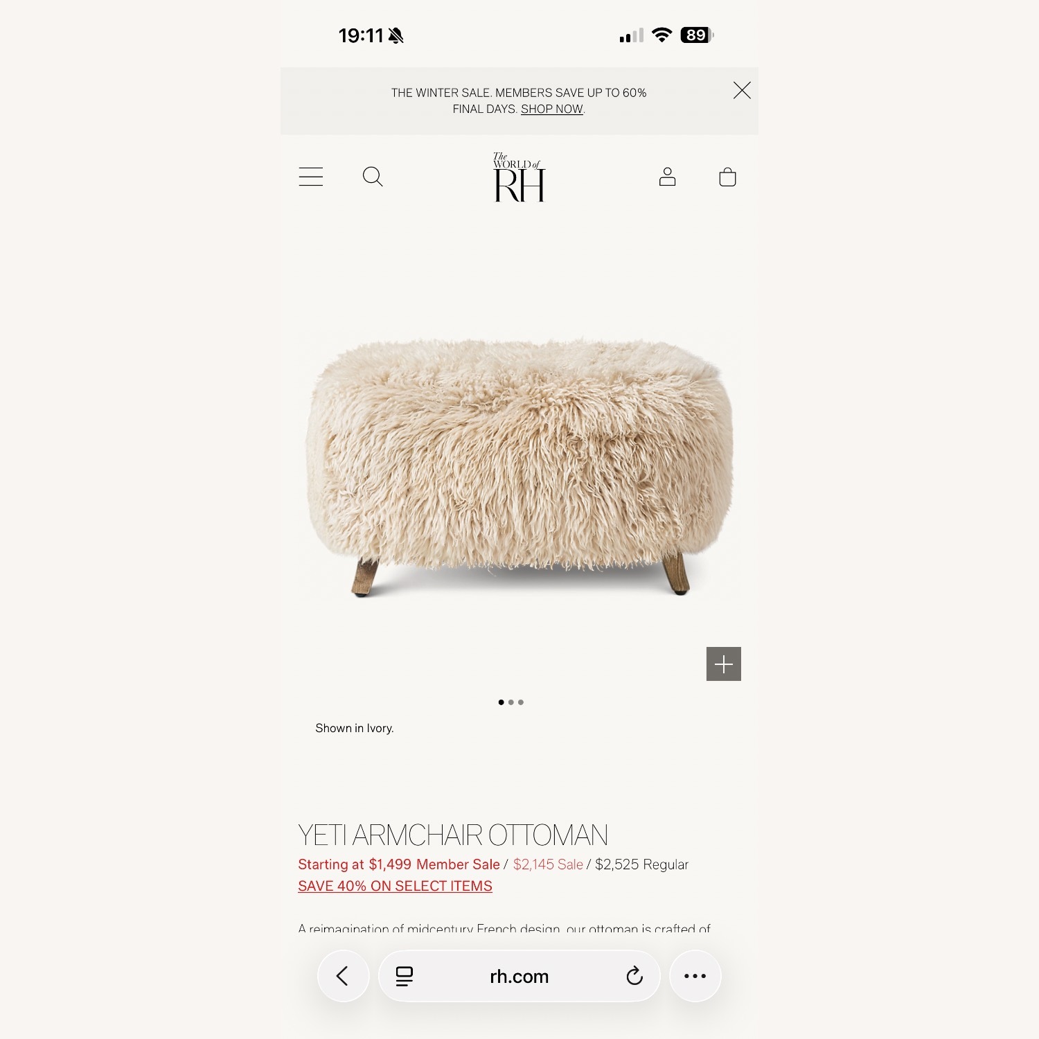 Restoration Hardware Yeti Armchair Ottoman - image-6