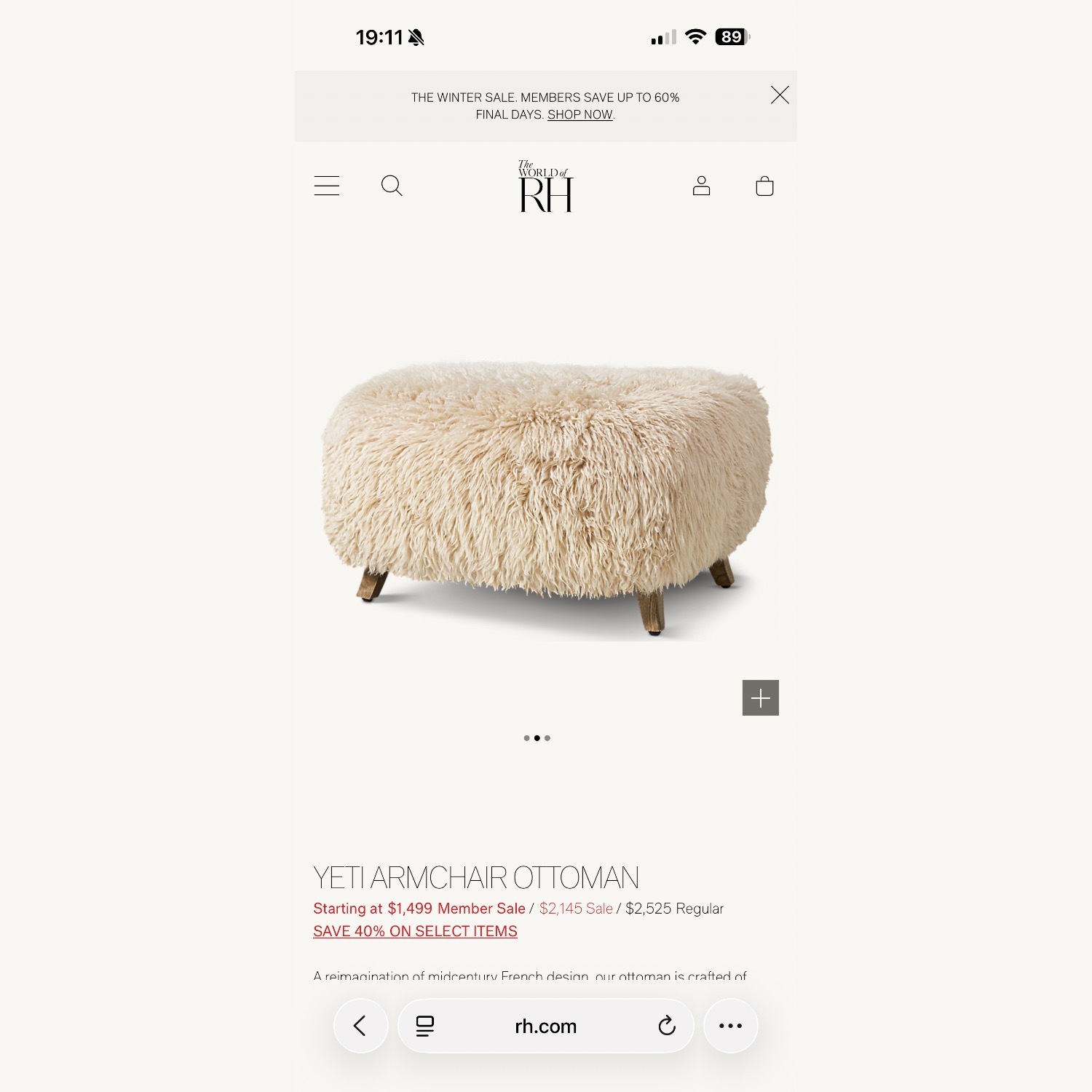 Restoration Hardware Yeti Armchair Ottoman - image-5