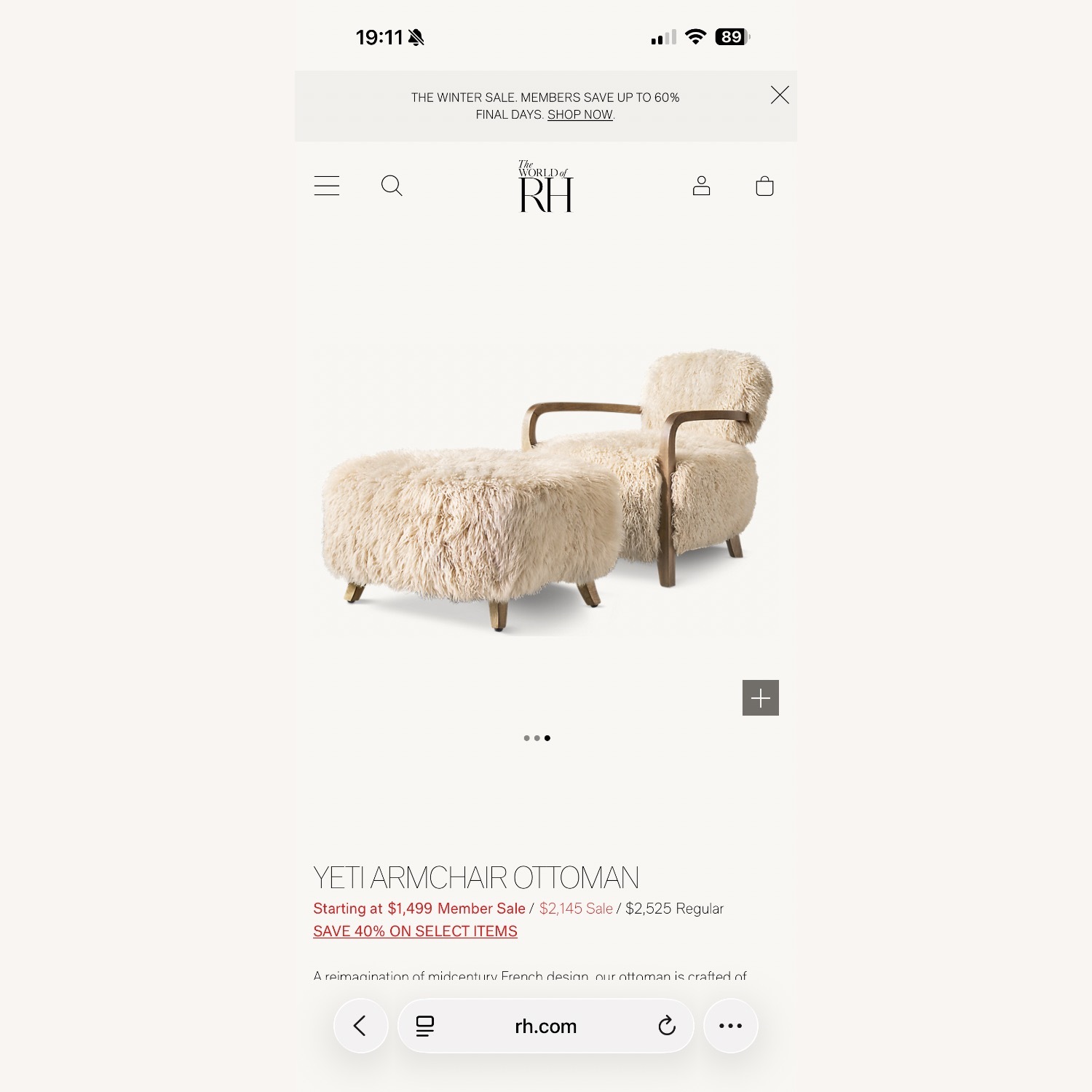 Restoration Hardware Yeti Armchair Ottoman - image-7