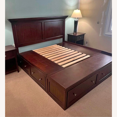 Used HOM Furn Mahogany Spencer Queen Bed W Storage for sale on AptDeco