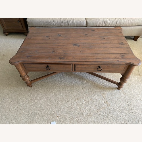 Used Solid Dark Brown Wood Coffee Table for sale on AptDeco