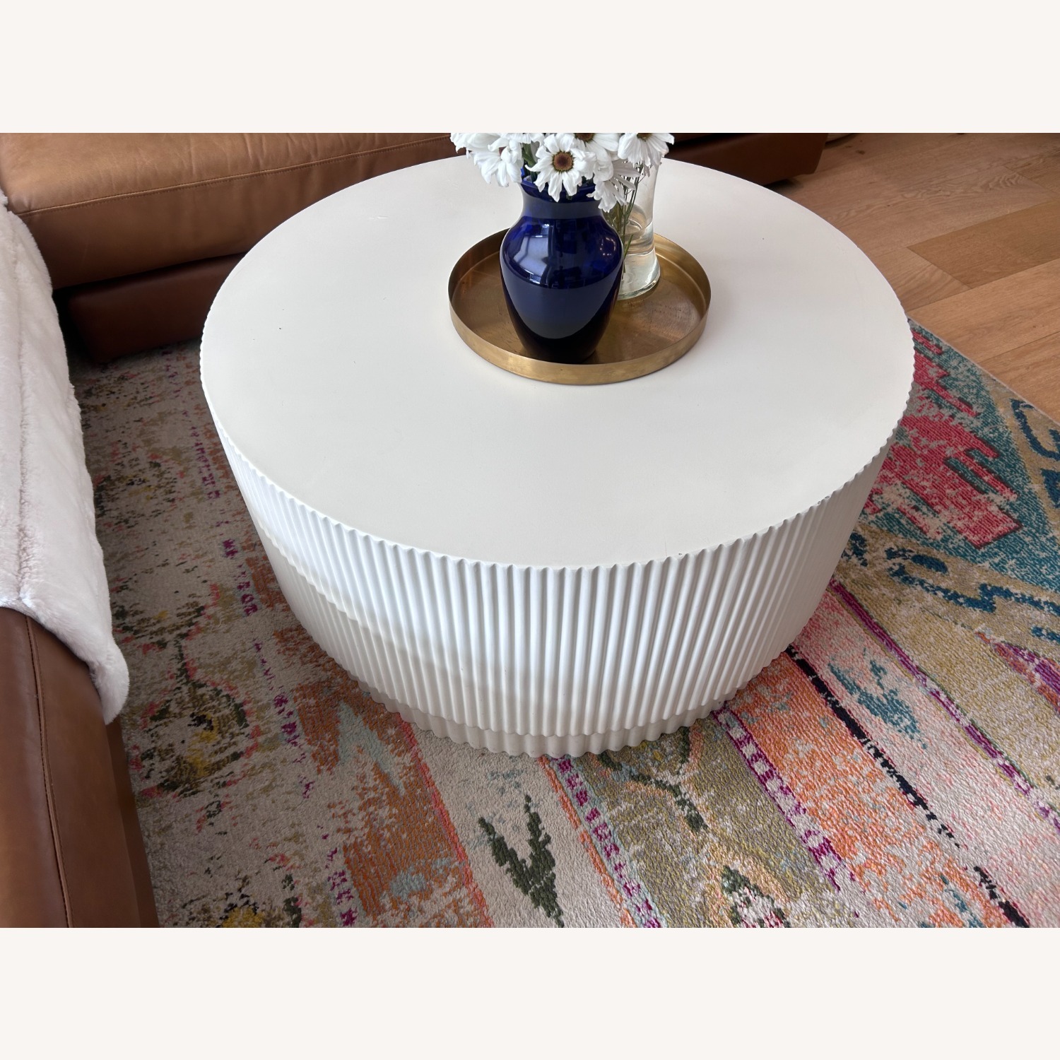  Fluted White 32 Inch Round Coffee Table - image-2