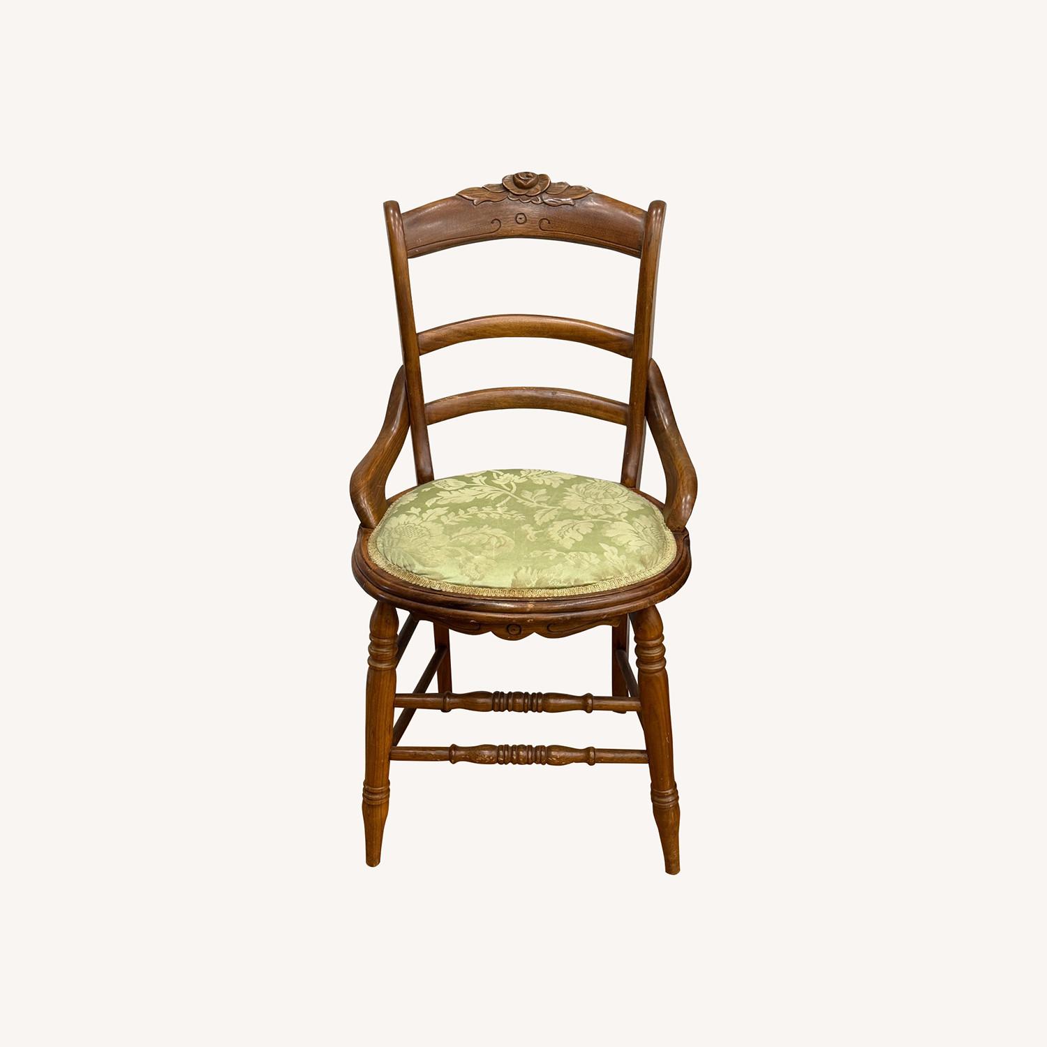 Antique Vintage Ladder-Back Chair W Rose Detail - image-0