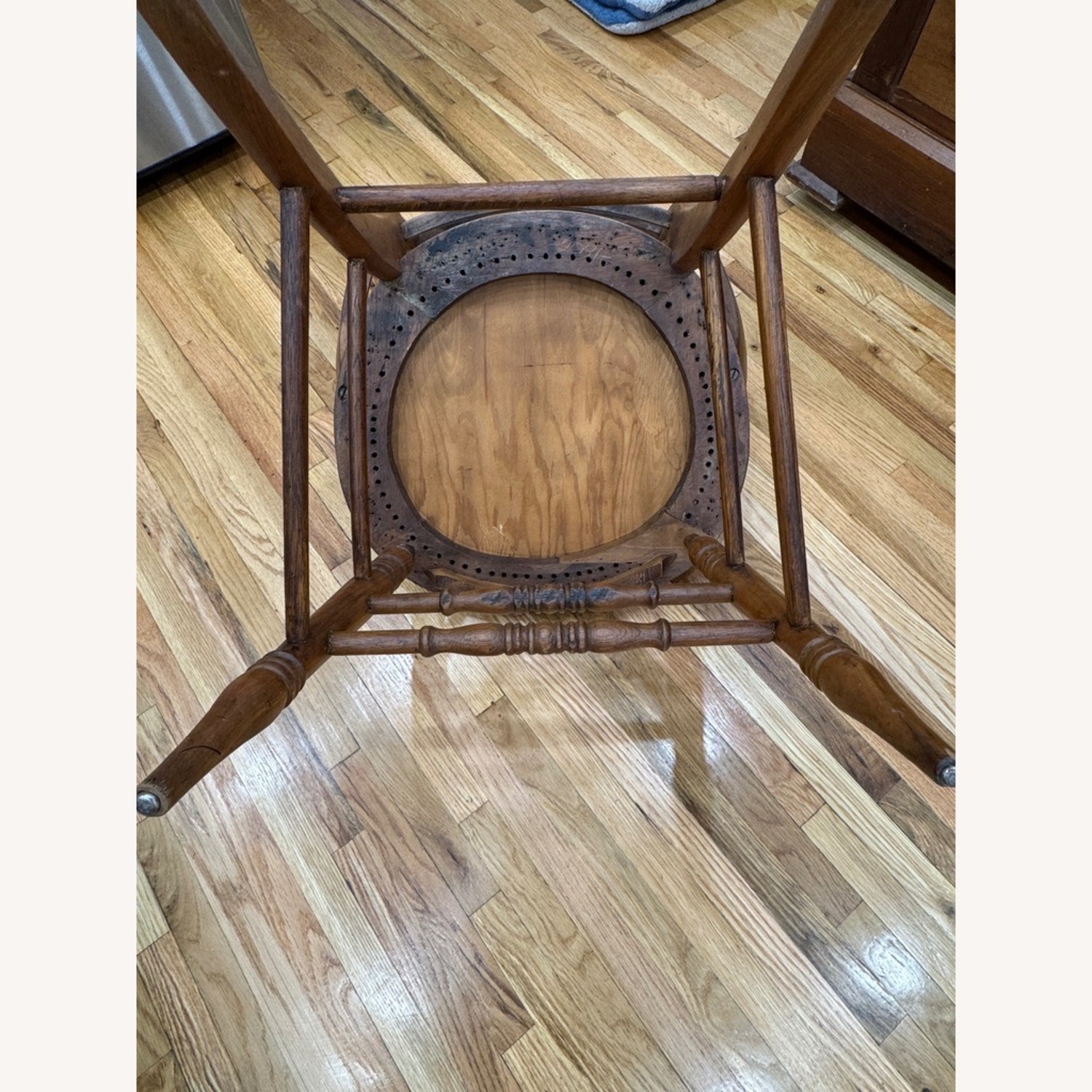 Antique Vintage Ladder-Back Chair W Rose Detail - image-5