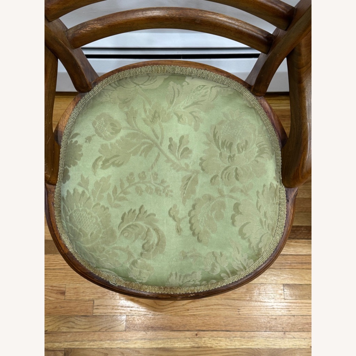 Antique Vintage Ladder-Back Chair W Rose Detail - image-4