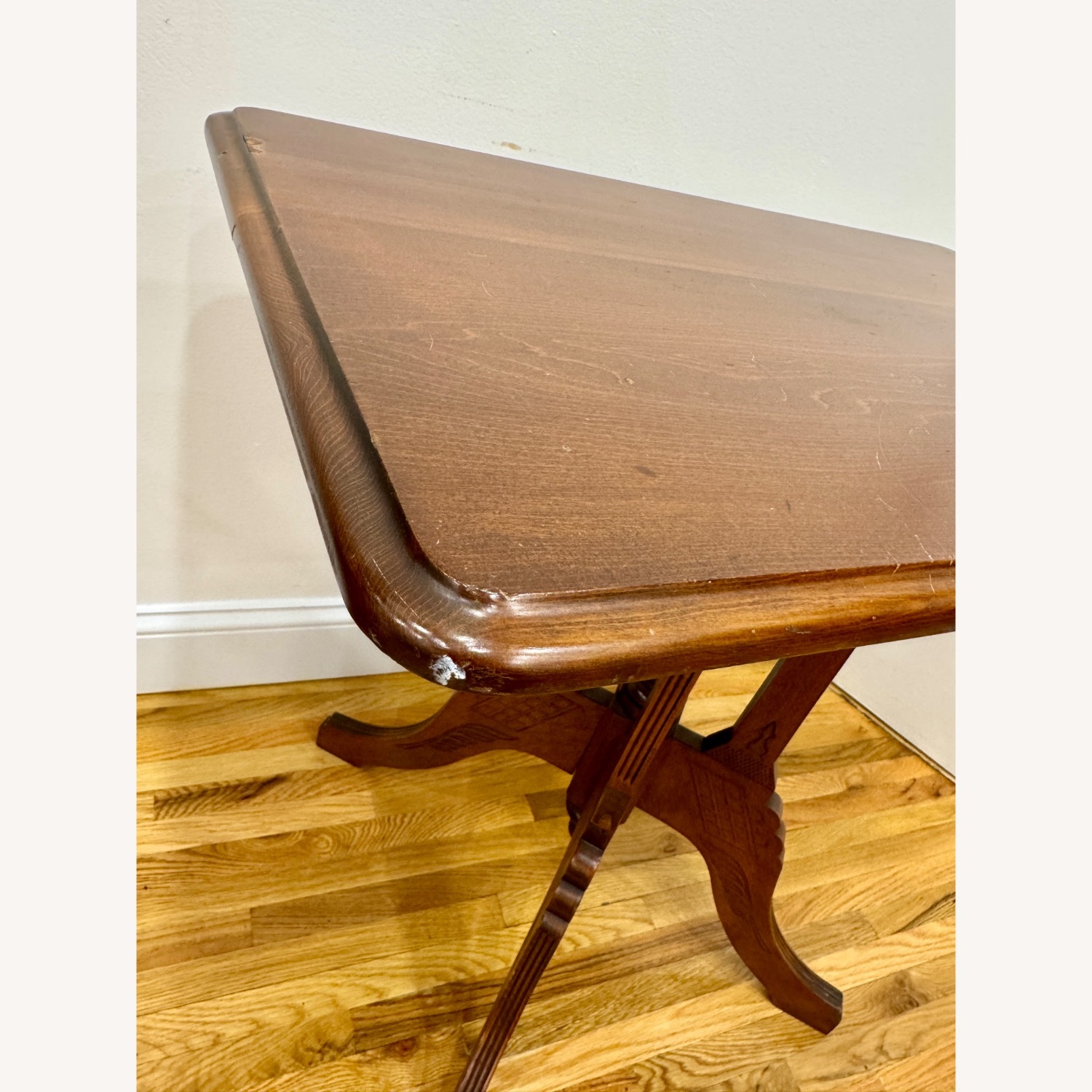 Vintage Antique Dark Brown Wood Pedestal Table - image-4
