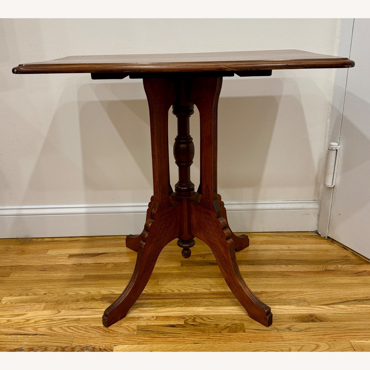 Vintage Antique Dark Brown Wood Pedestal Table - image-1