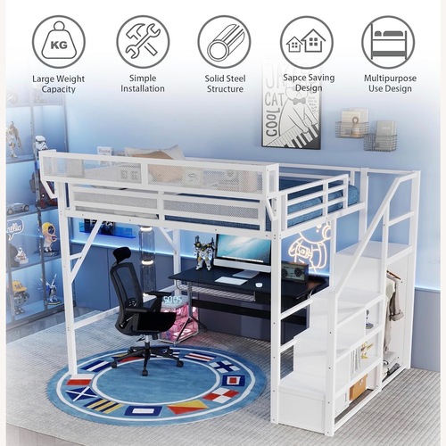 Used White Metal Loft Bed for sale on AptDeco