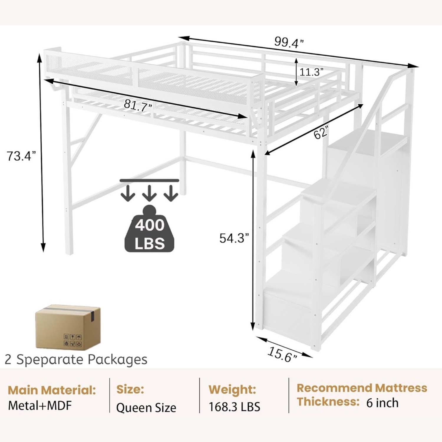 White Metal Loft Bed - image-4