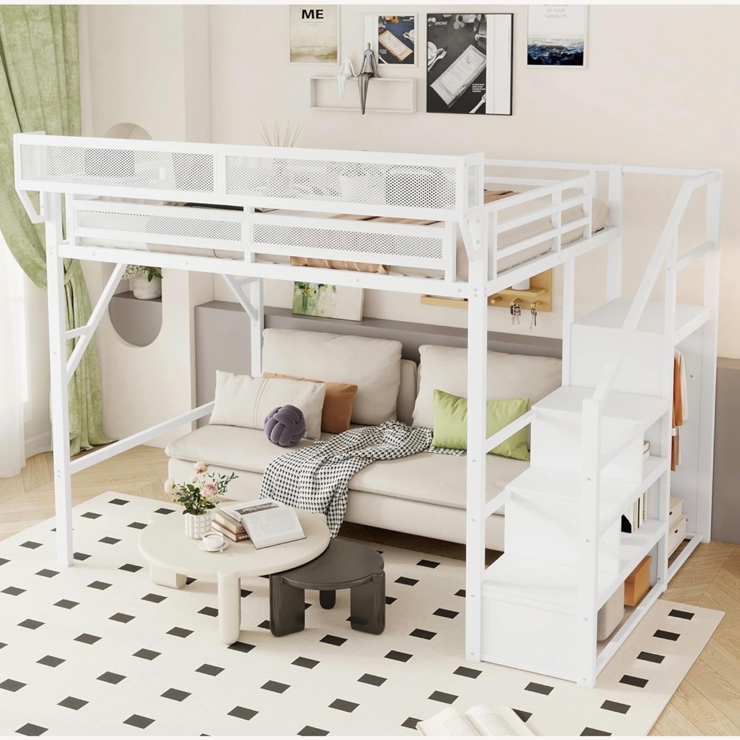 White Metal Loft Bed - image-3
