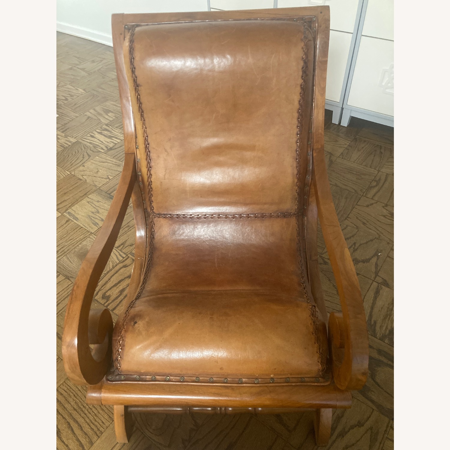 Light Brown Leather Armchair with Foot Stool - image-3