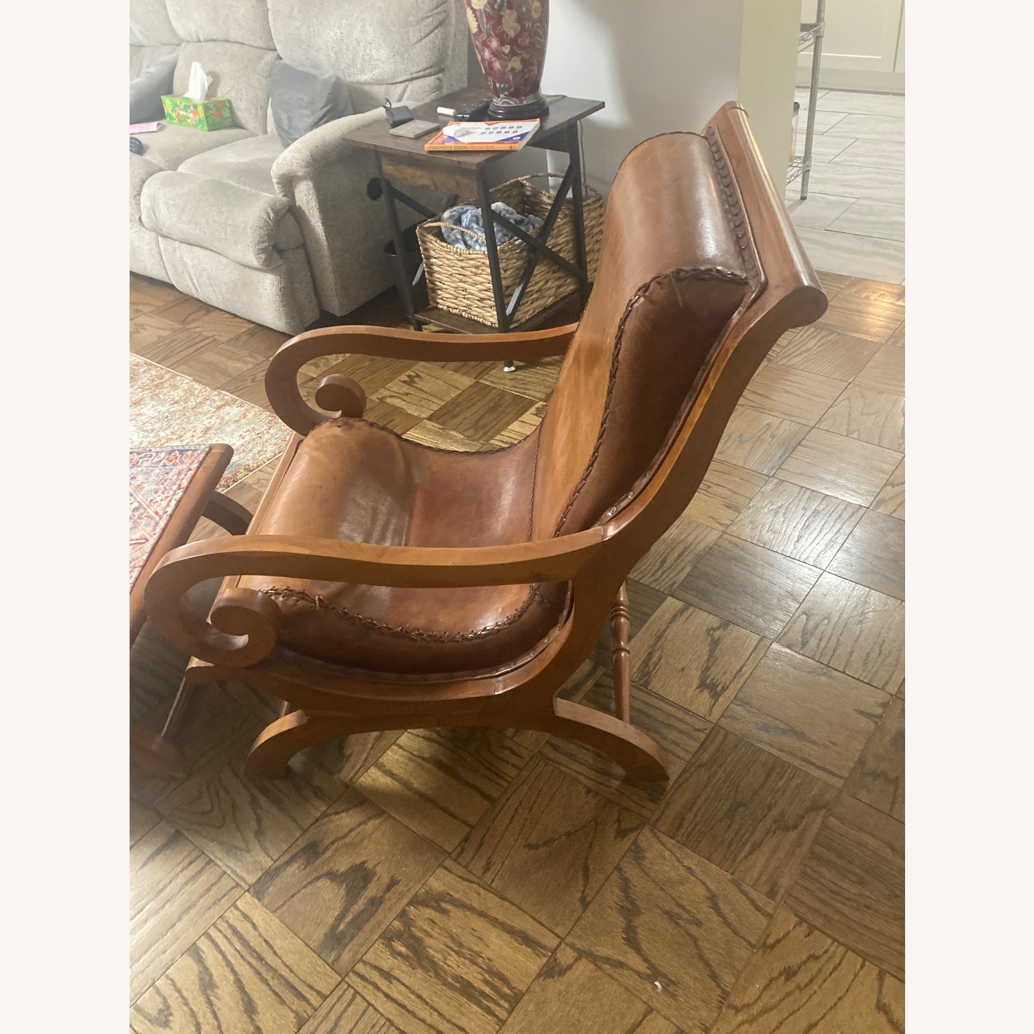 Light Brown Leather Armchair with Foot Stool - image-5