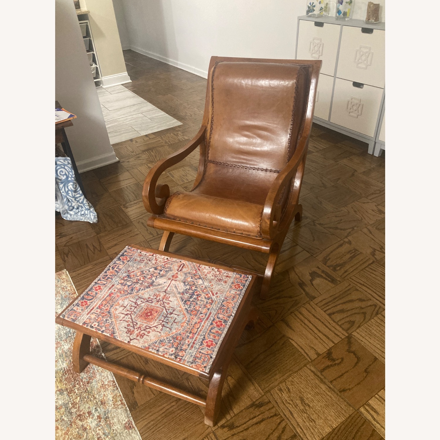 Light Brown Leather Armchair with Foot Stool - image-2