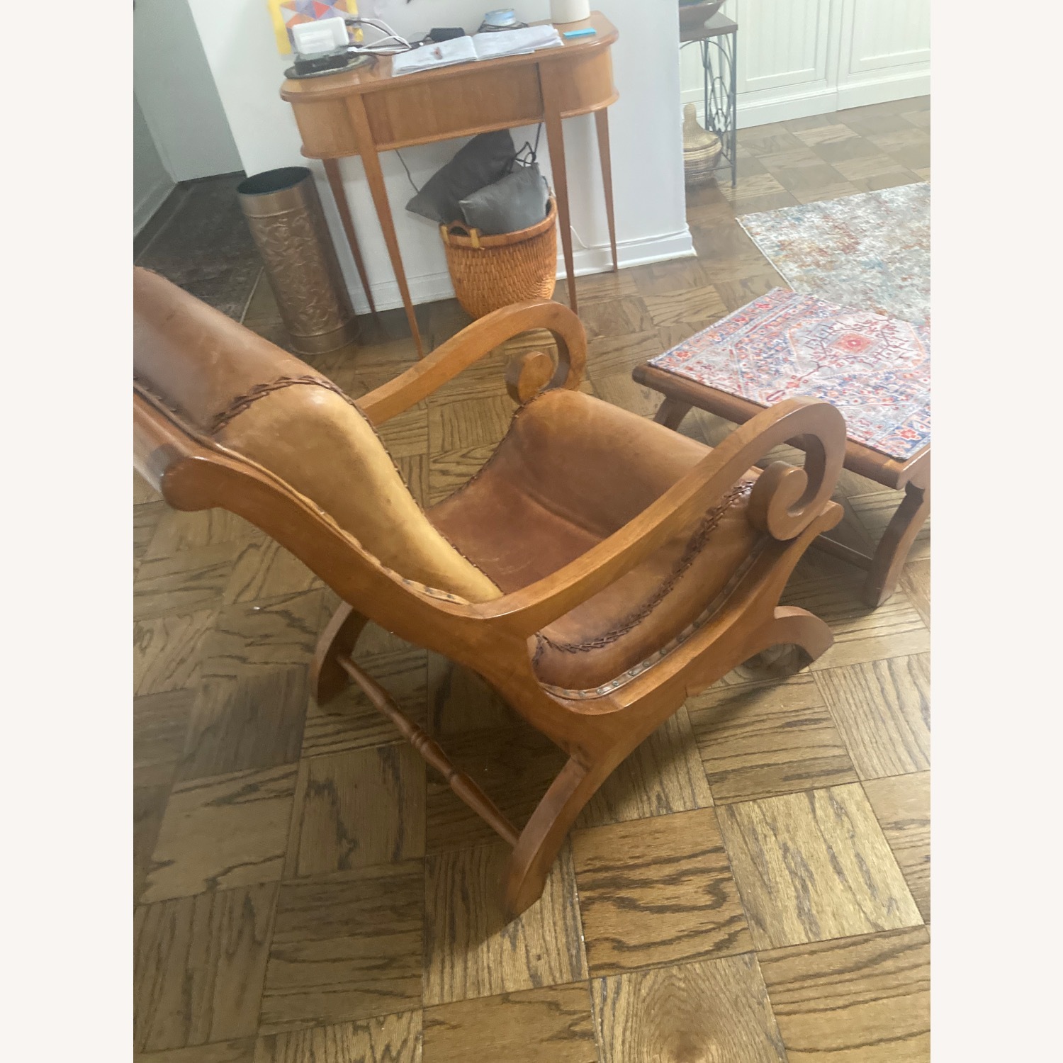 Light Brown Leather Armchair with Foot Stool - image-4