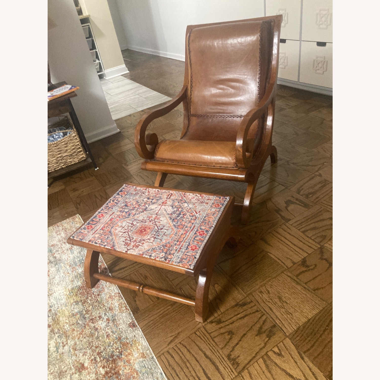 Light Brown Leather Armchair with Foot Stool - image-6