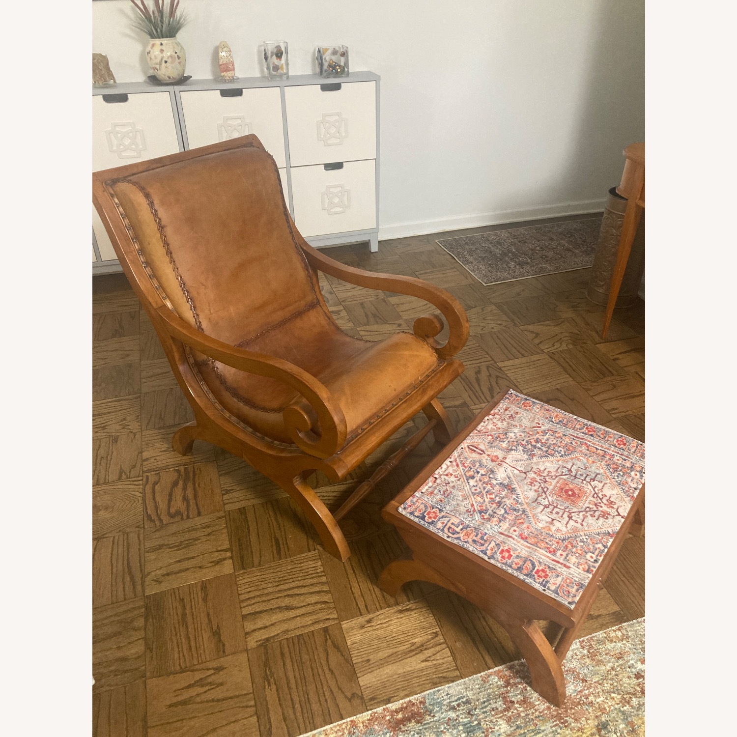Light Brown Leather Armchair with Foot Stool - image-1