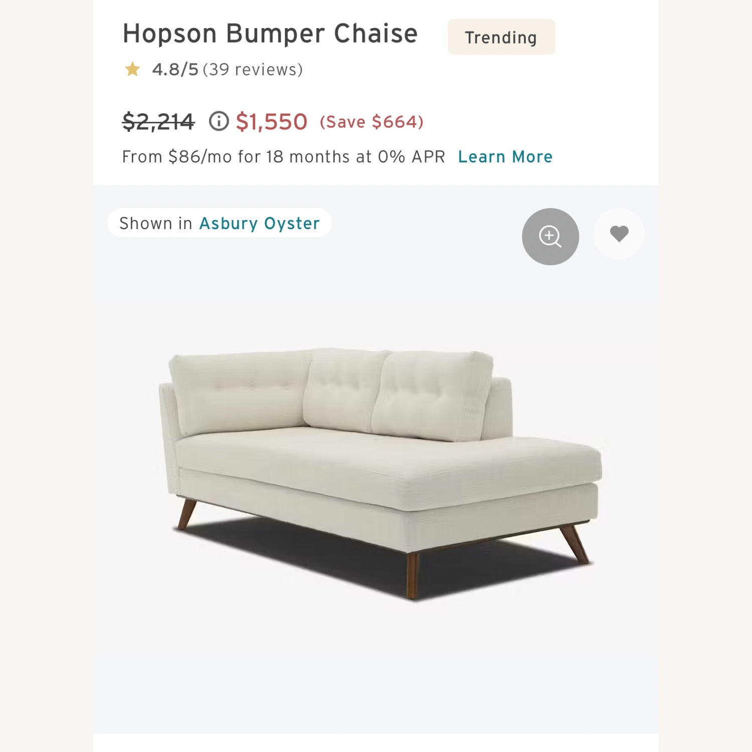 Joybird Hopson Bumper Chaise Chaise Lounge - image-5