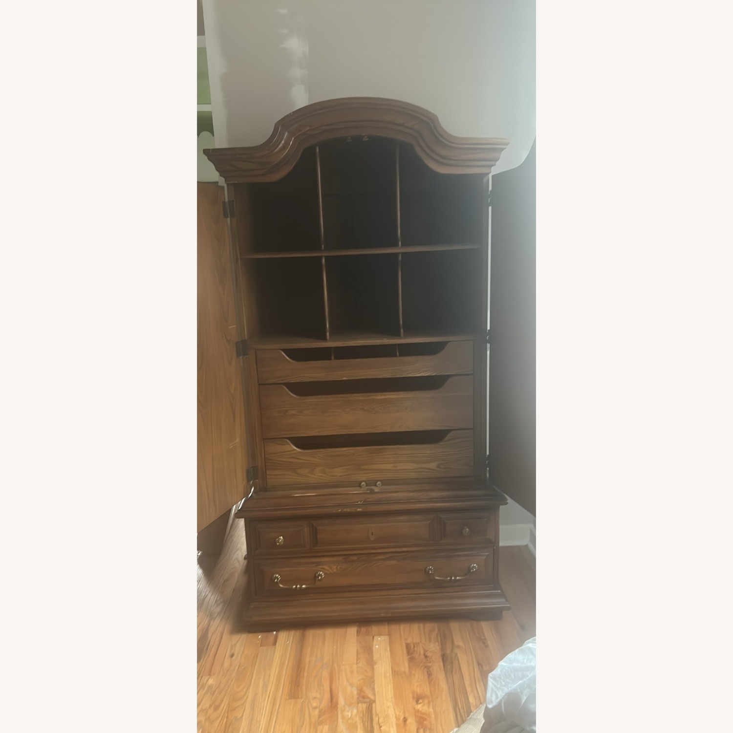 Vintage/Antique Dark Brown Solid Wood Armoire - image-5