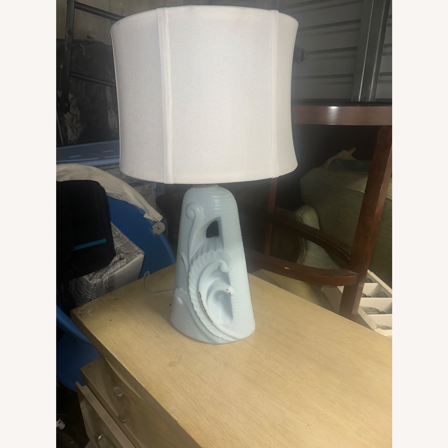 Vintage Powder Blue Ceramic Table Lamp - image-1