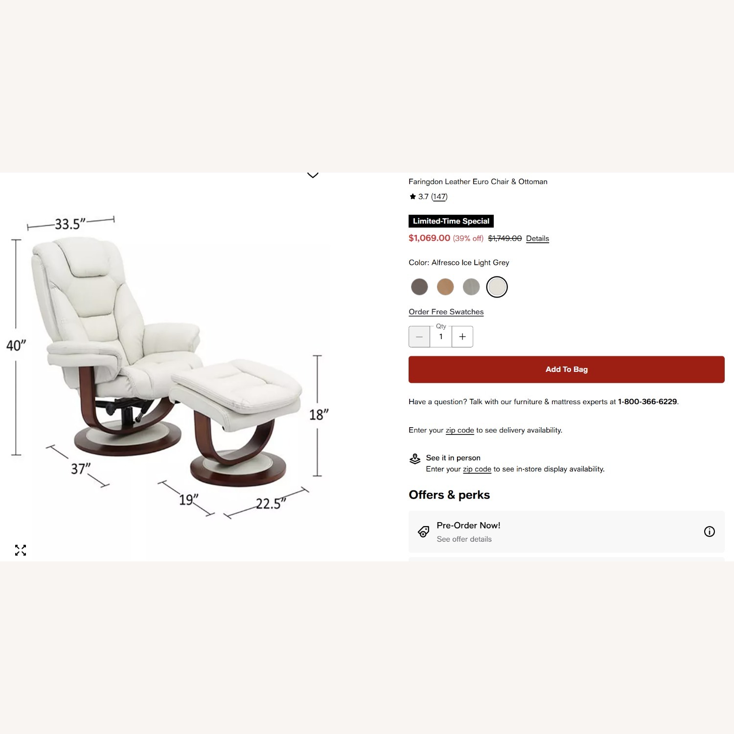 Macy's Faringdon Natural Leather Armchair - image-3