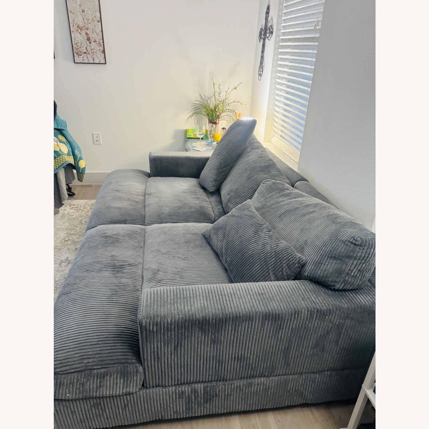 Mercers Furniture Dark Gray Suede Chaise Lounge - image-2