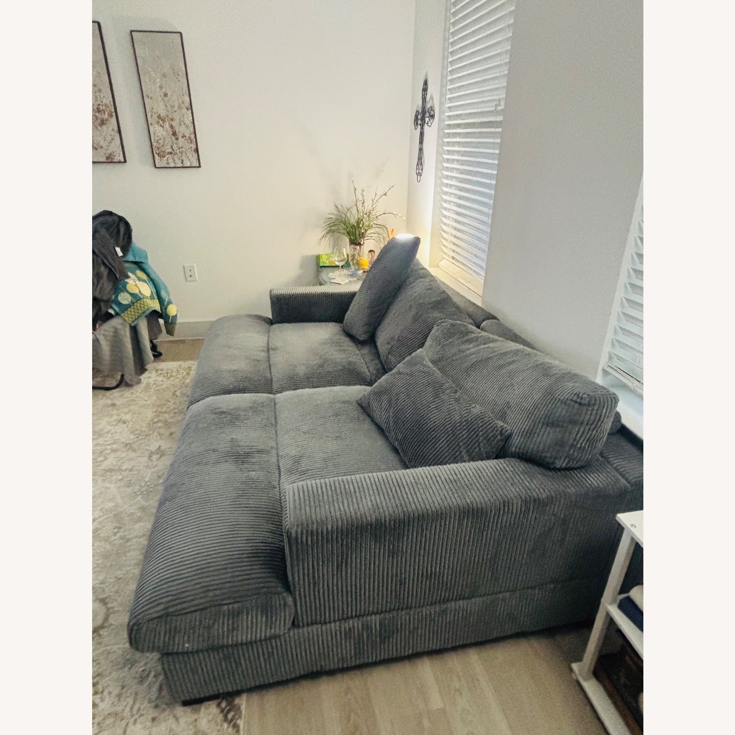 Mercers Furniture Dark Gray Suede Chaise Lounge - image-3