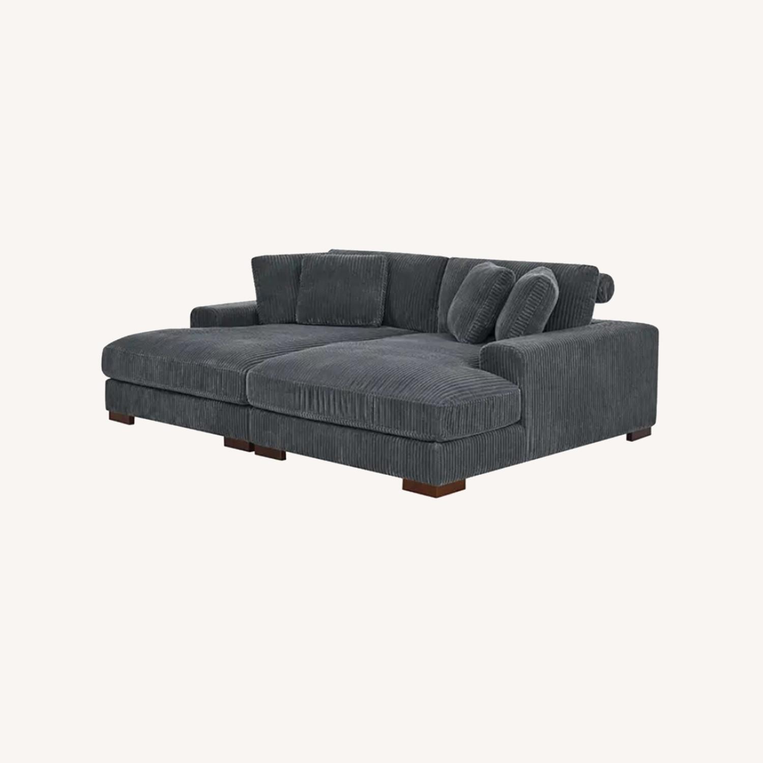 Mercers Furniture Dark Gray Suede Chaise Lounge - image-0