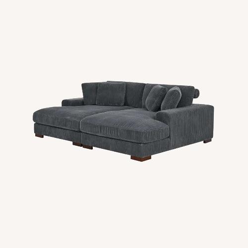Used Mercers Furniture Dark Gray Suede Chaise Lounge for sale on AptDeco