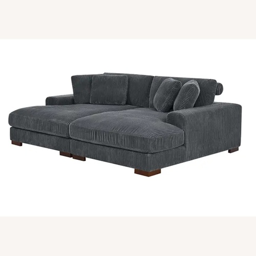 Used Mercers Furniture Dark Gray Suede Chaise Lounge for sale on AptDeco