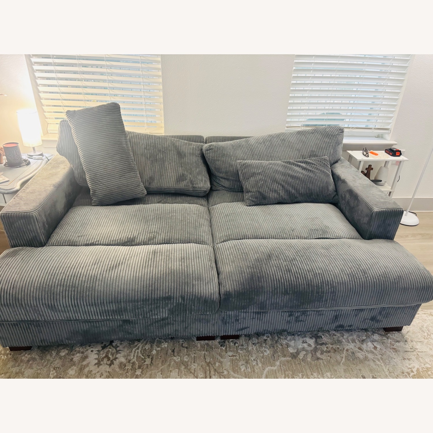 Mercers Furniture Dark Gray Suede Chaise Lounge - image-1