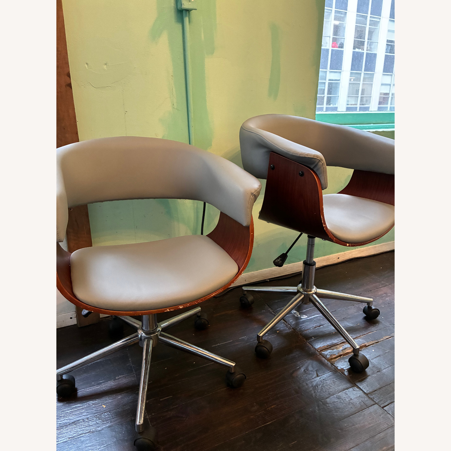 Light Gray Faux Leather Office Chairs - image-1