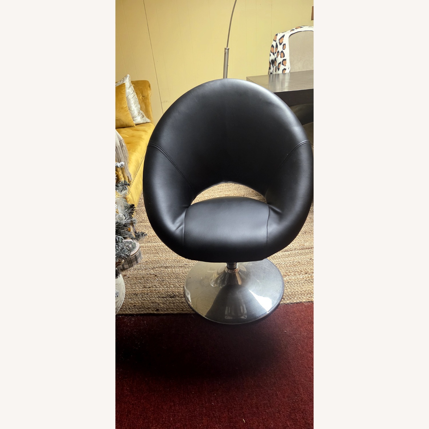 Black Faux Leather Office Chair & Desk - image-1