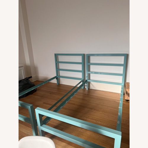 Used Room & Board Parson Blue Stainless Steel Twin Bed for sale on AptDeco